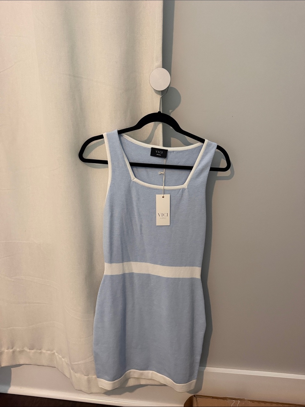 VICI Light Blue & White Knit Tank Dress